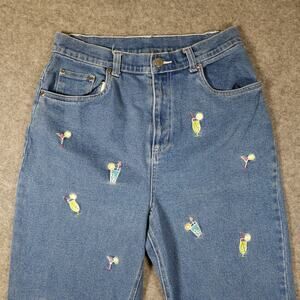 QUACKER FACTORY Jeans Women Sz 10 Embroidered Tropical Cocktails Summer Mom Fun